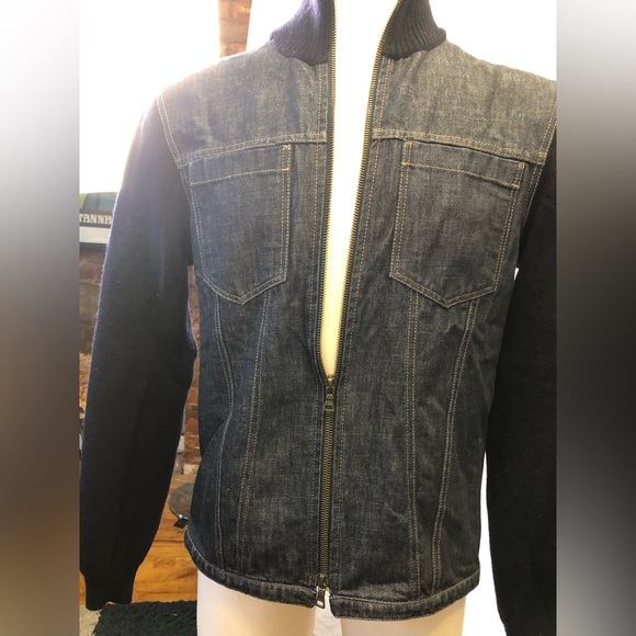 Vintage Prada Sport Navy denim sweater hybrid jacket sz 50 - Picture 9 of 16